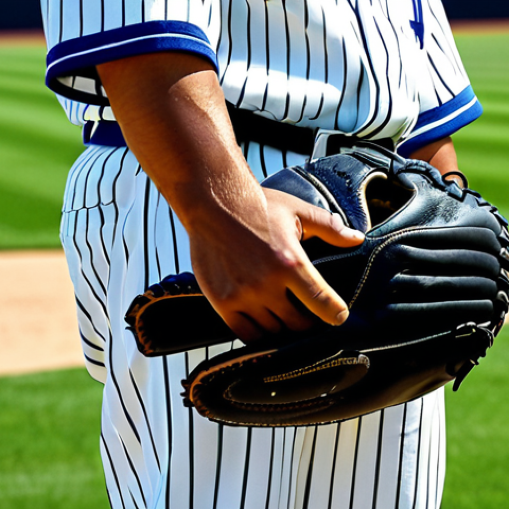 Pitcher's Glove**

A baseball pitcher holding a dark, single-color glove, hiding the ball, on a sunny baseball field, fully clothed in a professional baseball uniform, appropriate attire, safe for work, perfect anatomy, natural proportions, professional sports photography, high quality, family-friendly.

**
