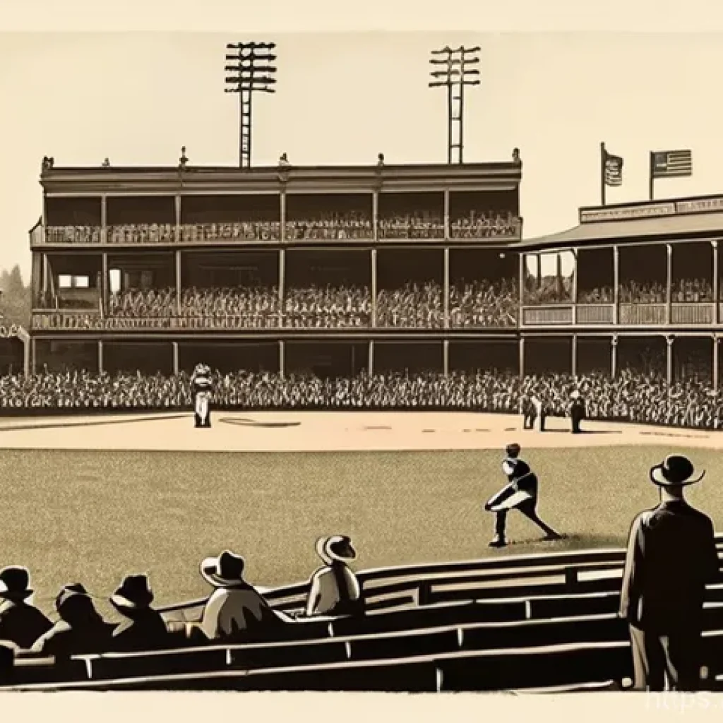 야구 역사의 중요한 사건 - **Prompt:** A vivid, sepia-toned illustration capturing an early 20th-century baseball game. In the ...