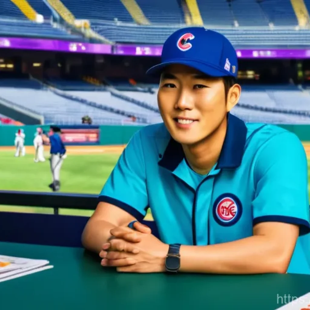 야구 관련 핫이슈 정리 - A vibrant, dynamic illustration depicting Ryu Ji-hyun, the baseball team manager, engaged in a live ...