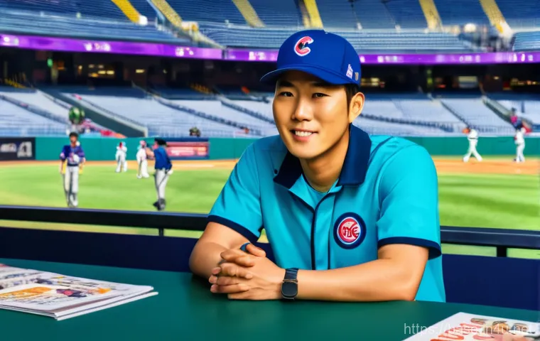 야구 관련 핫이슈 정리 - A vibrant, dynamic illustration depicting Ryu Ji-hyun, the baseball team manager, engaged in a live ...